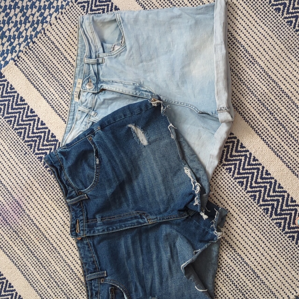 Two pairs of high waisted denim shorts